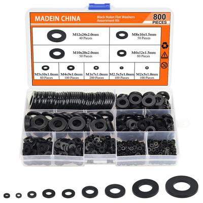 800Pcs Black Nylon Flat Washer Set PA66 Flat Washer M2M2.5M3M4M5M6M8M10M12 Boxed