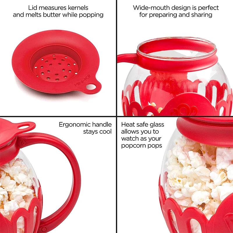 2.13L Microwave Glass Popcorn Popper with Silicone Lid Microwave Popcorn Popper with Temperature Safe High Boron Glass