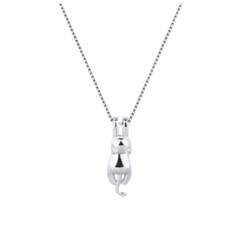 Korean Style 925 Sterling Silver Cat Pendant Necklace for Women