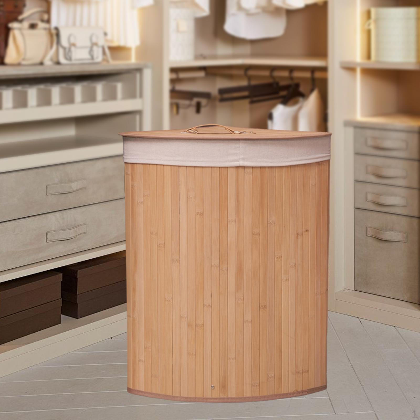 

Бамбуковая угловая корзина для белья с крышкой и съемным вкладышем для белья, игрушек бежевый