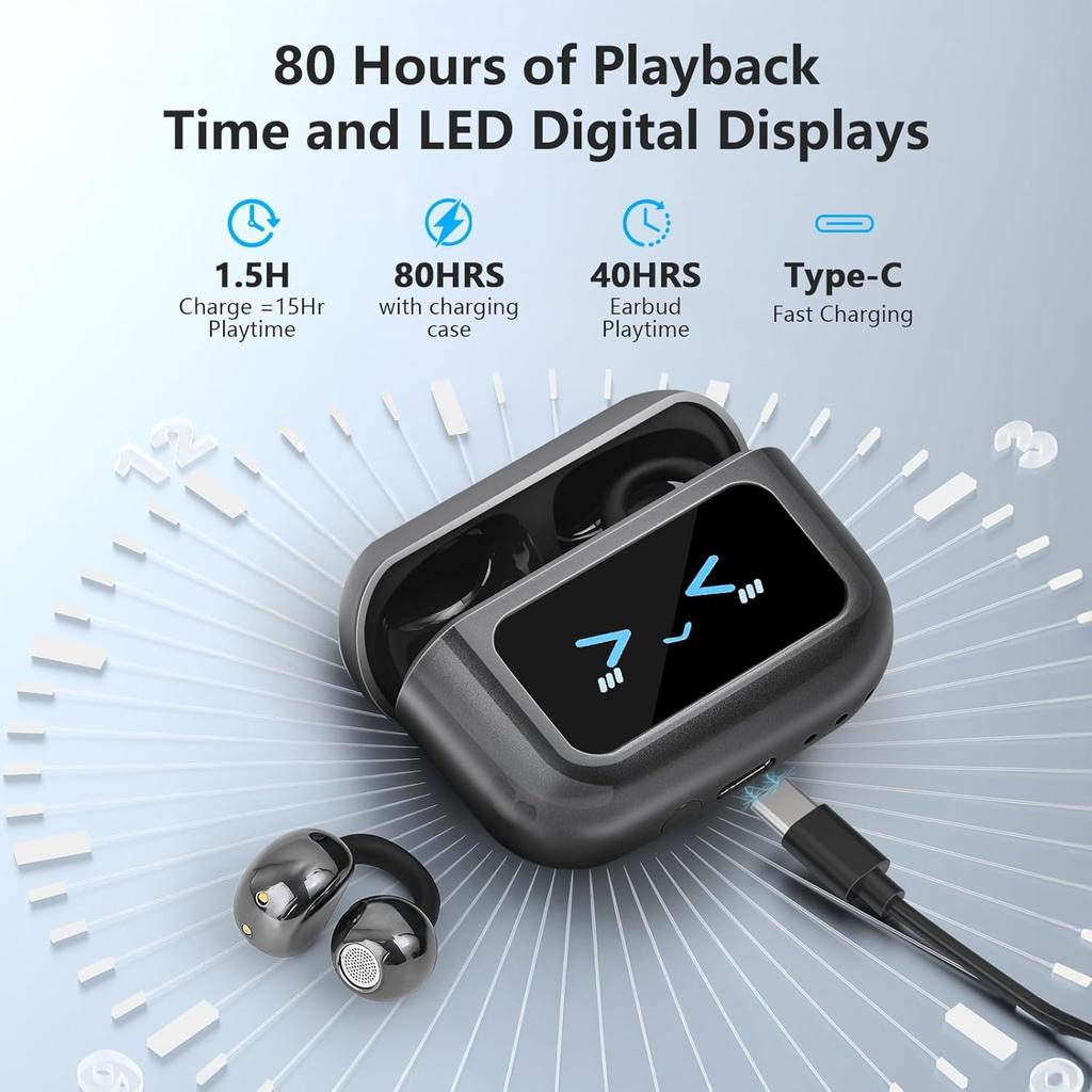 Słuchawki douszne z klipsem na ucho z otwartym uchem Inteligentny ekran dotykowy Słuchawki bezprzewodowe Bluetooth 5.4 z otwartym uchem Wbudowany mikrofon Wodoodporne słuchawki IPX7 na Androida iOS