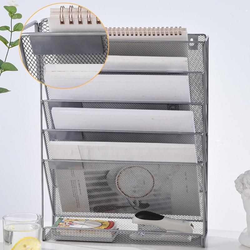 File Holder Wall Mounted 4-Tier File Storage Rack Space-saving Mail Paper Organizer for Documents Multifunctional Folder Holder