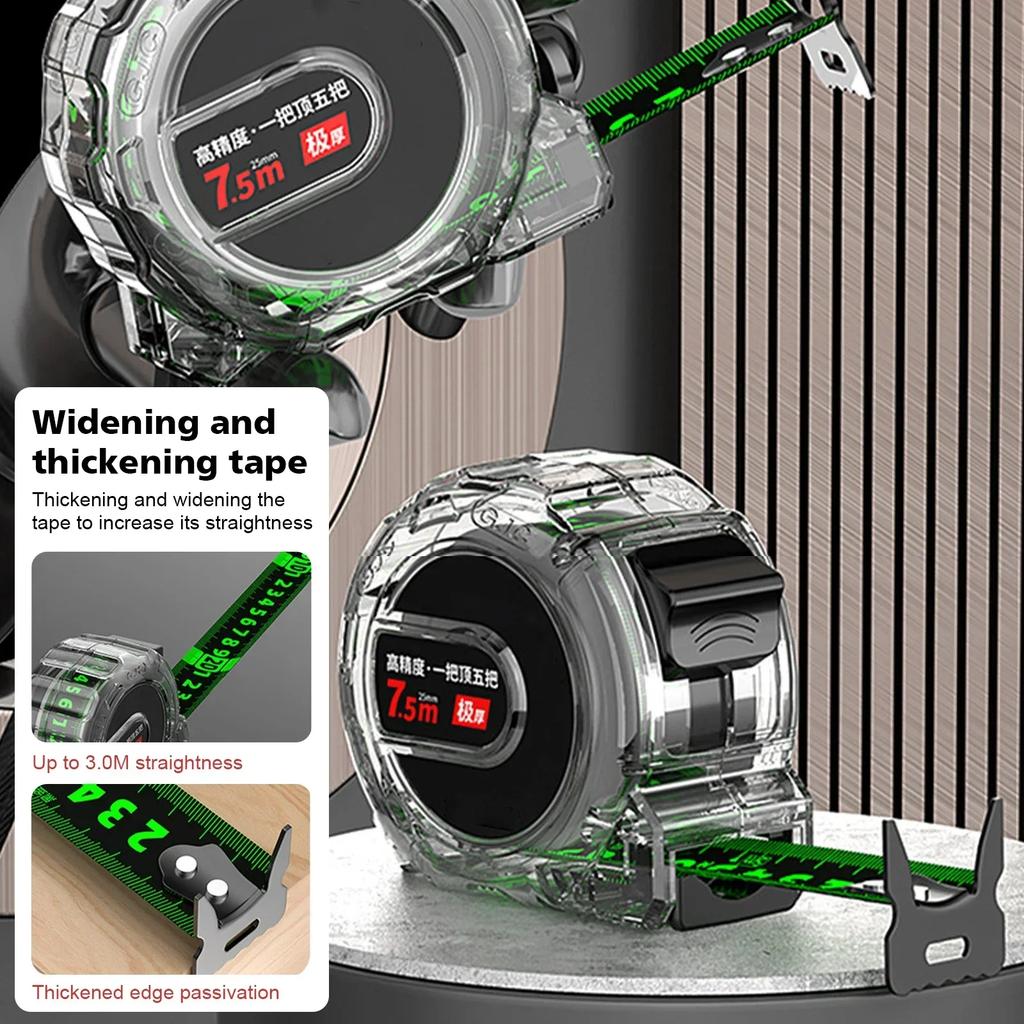 High precision thickened wear-resistant and anti drop tape measure self-locking steel tape measure black fluorescent tape measur