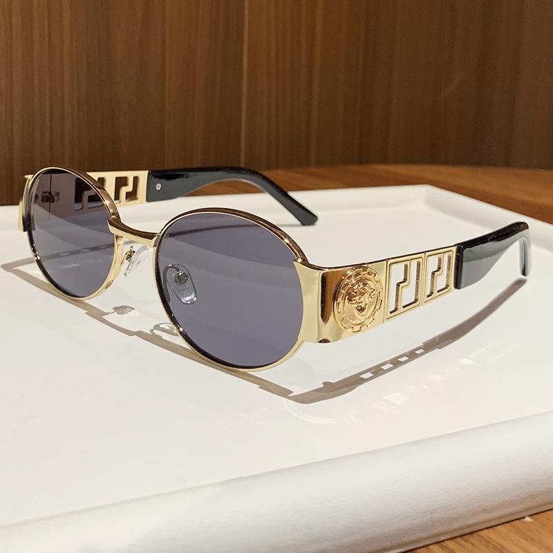 Fan Jia J metal oval full frame sunglasses Internet celebrity street shot sunglasses retro photo sunglasses