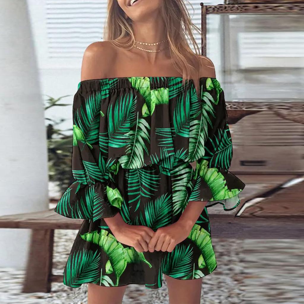 Women's Fashion Sexy Fashion One Shoulder Printed Dresses