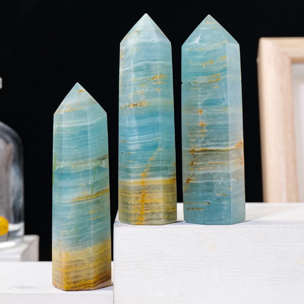 Natural Crystal Wand, Calcite Crystal Towers, Natural Large 6 Faceted Point Wands, Modern Natural Healing Crystal Point Obelisk For Reiki Meditation