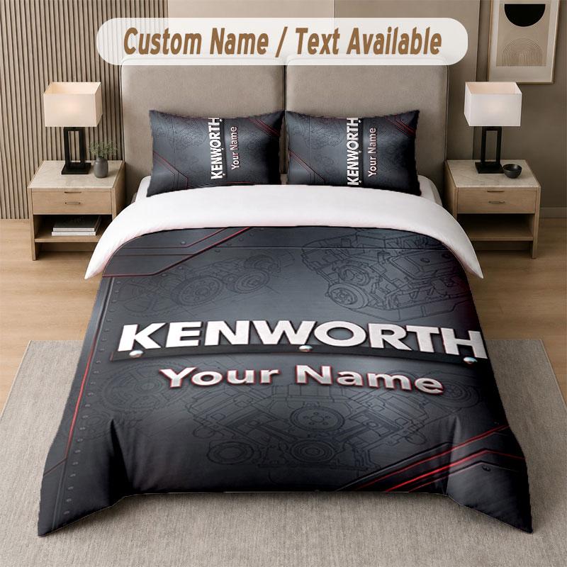 Benutzerdefiniertes Bettwäsche-Set Kenworth-Muster, Druck Name Text 1 Bettbezug plus 2 Kissenbezüge Heimtextilien