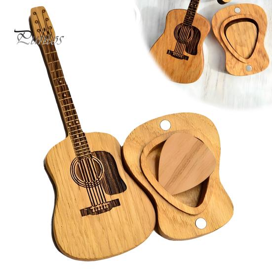 Wooden Pick Storage Guitar Holder with Stand, Plectrum Display Musician Desk Decoration Miniature Shape, Organizer for Lovers Box