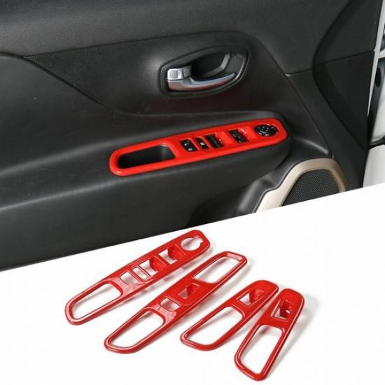 4pcs Door Window Lift Switch Button Panel Trim Cover For Jeep Renegade 2016+ Red