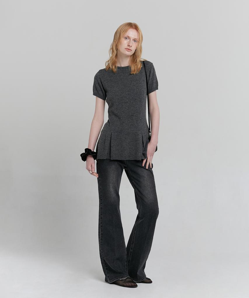Loutaideu Semi Bootcut Denim Pants [Black]