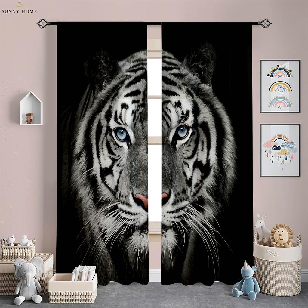 Lion Forest Animal 3D Printed Curtains Children's Room Living Room Study Decorative Curtains Home Decor 2 Pieces