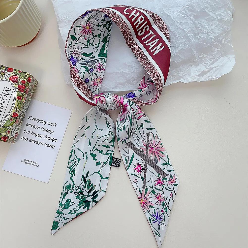

Popular Letter Print Long Scarf For Women Narrow Ribbon Headband Female Neckerchief Handle Bag Band Bandana Hair Tie Accessories 5X88