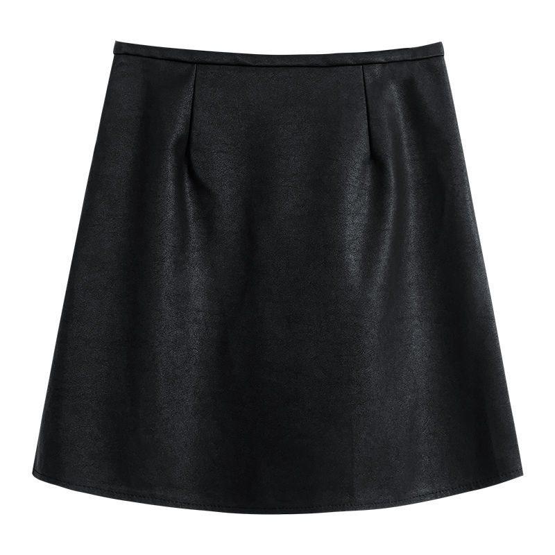 

Women s PU Leather High-Waisted A-Line Skirt - Black Midi Skirt, Slimming Fashion for Autumn/Winter XL чорний