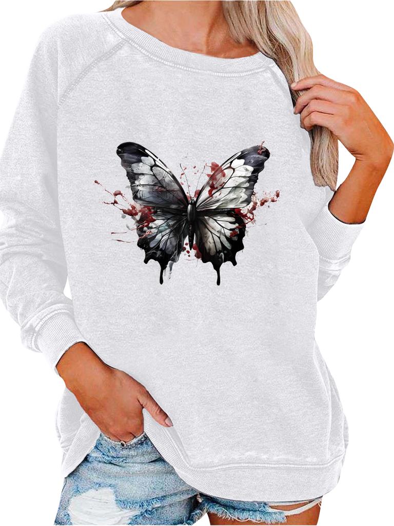 Women's Oversized Pullover Sweatshirt Fashion Butterfly Print Top Ladies Spring/Fall Sweatshirt
