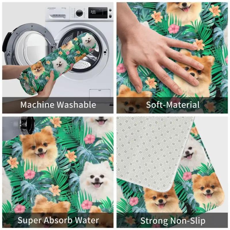 Pomeranian Dog With Summer Leaf Doormat Non-Slip Kitchen Bathroom Mat Garden Garage Floor Door Entrance Carpet Rug
