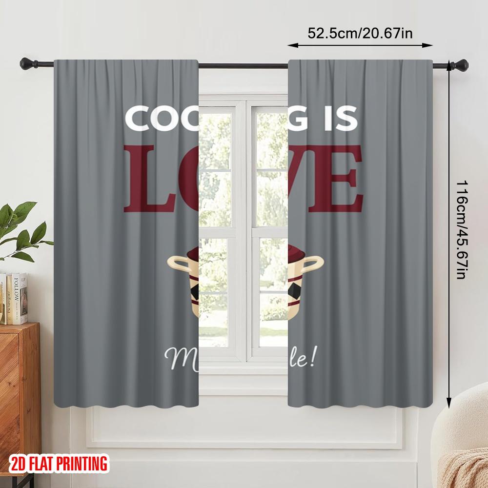 2pcs 2D flat printing Drapes Cooking Love Kitchen Polyester Without Electricity 0 Perfect for Holiday Parties Home Decor