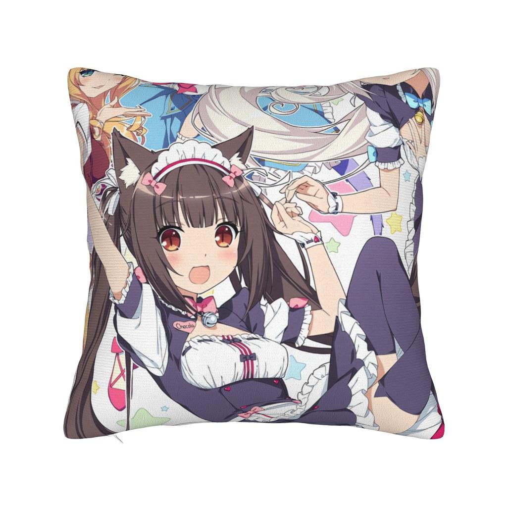Pillow Case Super Kawaii Game Nekopara Chocola Vanilla Square  Pillow Cover For Living Room Bed Chair Fashion Pillowcases