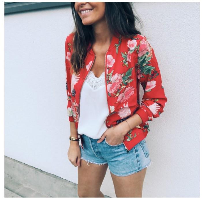 Women's Autumn/Winter Fashion Printed Round Neck Zipper Long Sleeve Jacket (2020)
