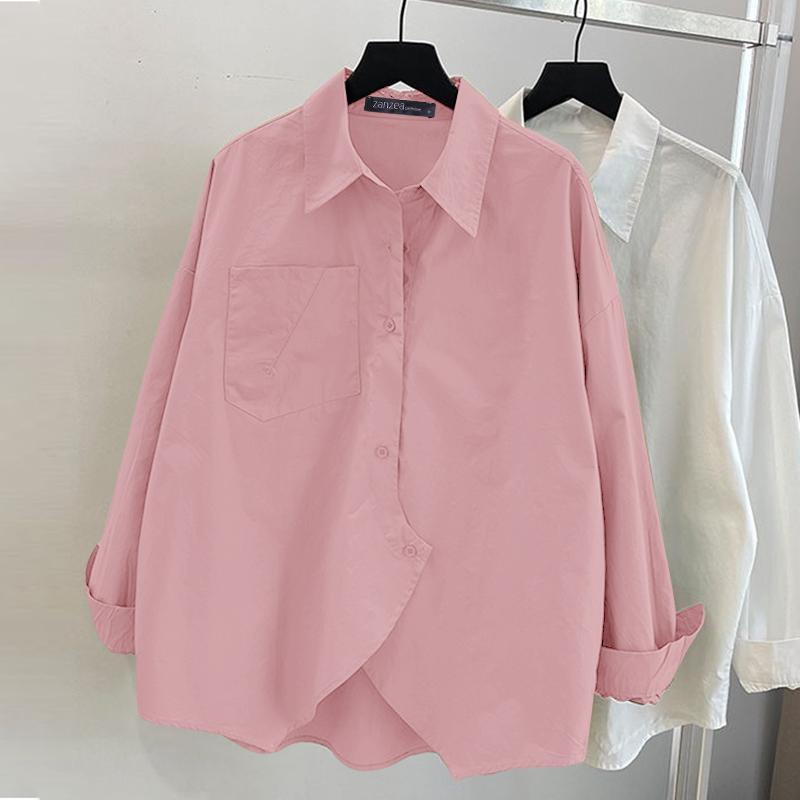 ZANZEA Women Turn Down Collar Loose Long Sleeve Clasic Blouse