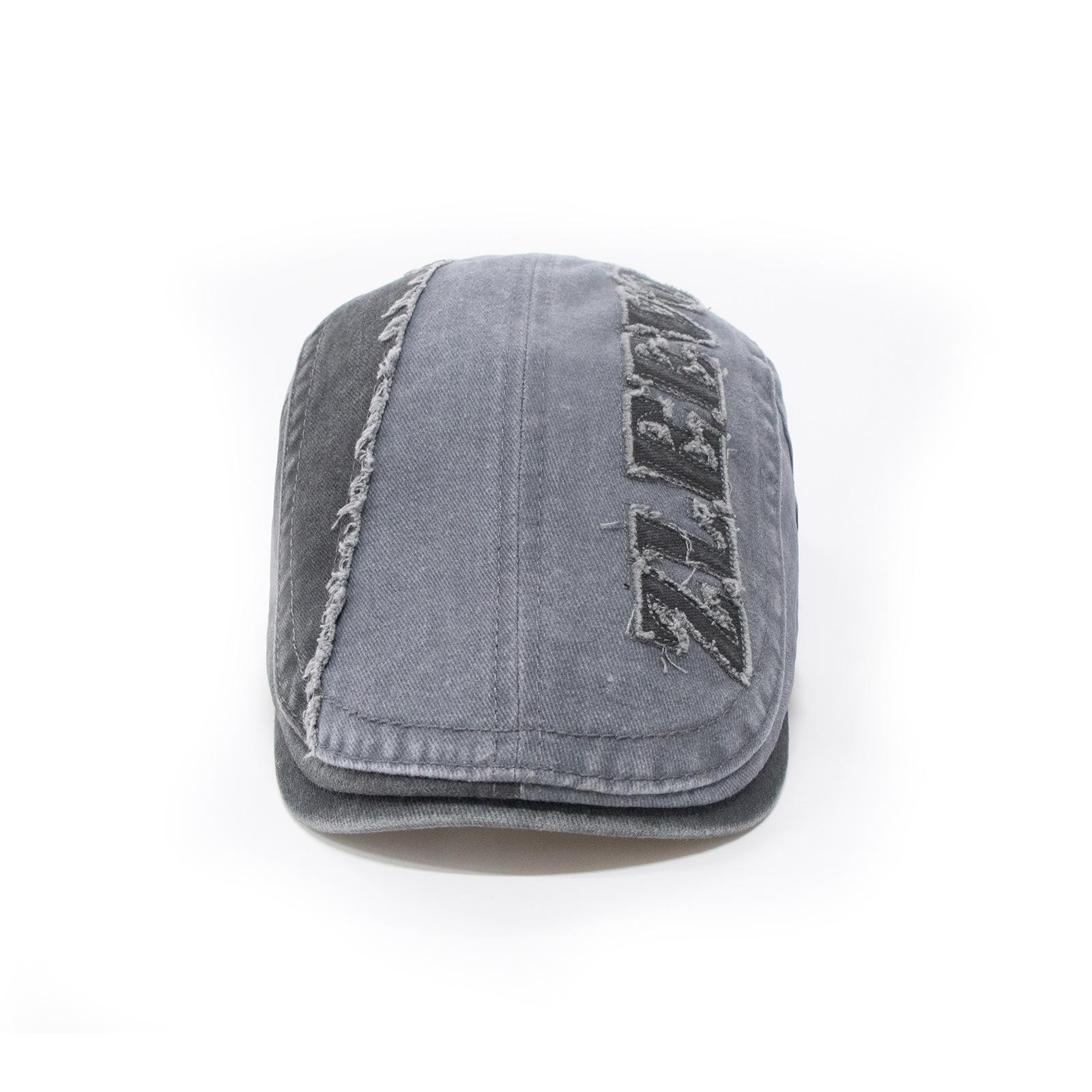 

Forward Cap: Vintage-style, washed and distressed beret; unisex spring/autumn cap with a visor; artsy newsboy cap adjustable темно-серого