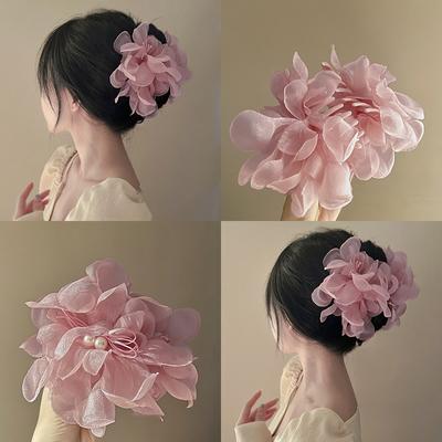 New Sweet Flower Pearl Hair Clip for Women Mesh Gentle Elegant Pan Hair Shark Clip Temperament Girl Hair Accessories