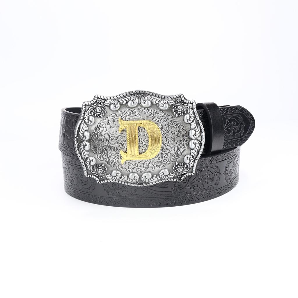 Western Denim Belt Letter D Large Board Buckle Vintage Green Retro Men'S Punk Leather Belt
