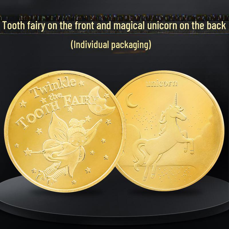 Gold Tooth Fairy Coin Set: Children's Tooth Reward Box & Halloween Decoration Toy Gift