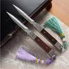 Coltello da tè Zen Ago da tè fatto a mano Sandalo nero Acciaio a motivi damascati Coltello da tè Puer Accessori per set da tè