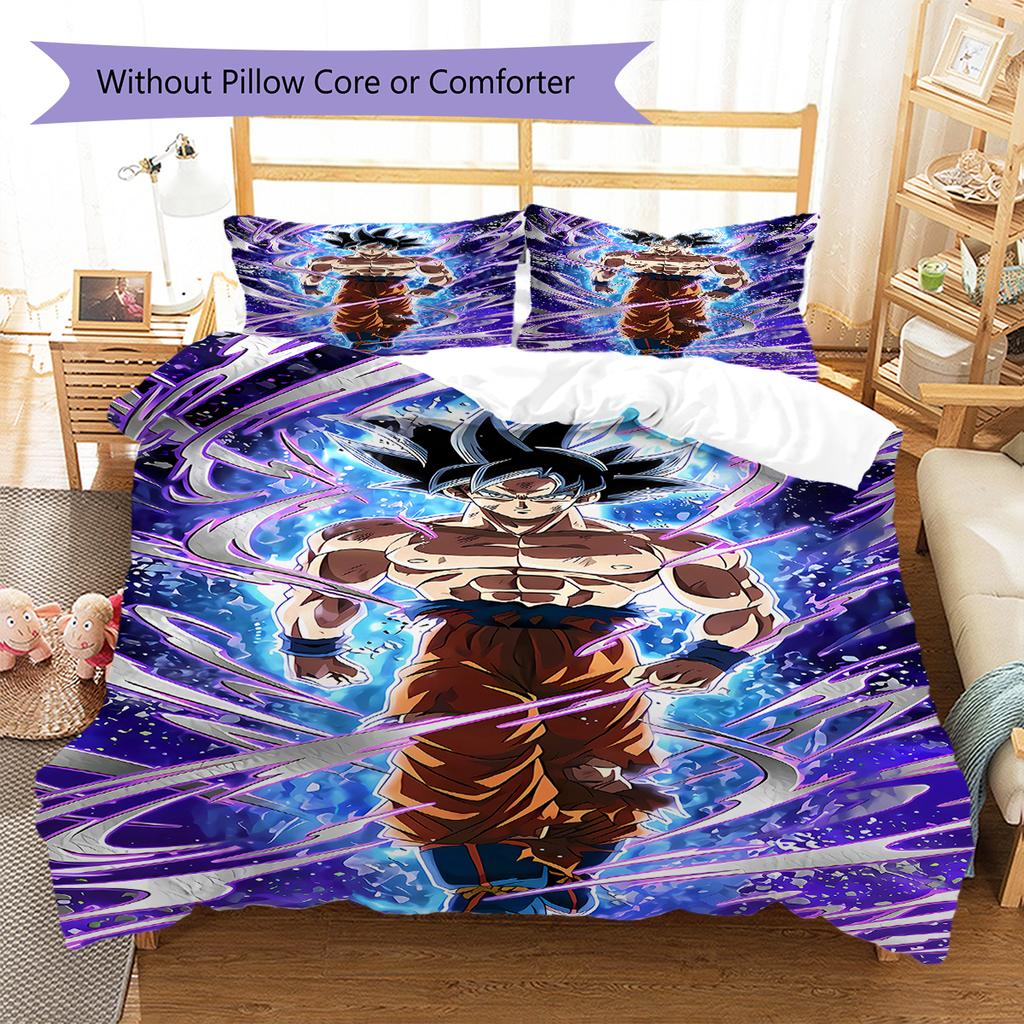 Povlečení se vzorem Son Goku, Sada přikrývky Potah na přikrývku Povlak na polštář Domácí dárek k narozeninám (1 * povlak na peřinu + 2 * povlak na polštář, bez jádra)