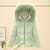Baumwollgepolsterte Jacke mit großem Pelzkragen für Damen, kurz für kleine Personen mit Taille und baumwollgepolsterter Jacke mit großem Pelzkragen, verdickte Damenjacke.