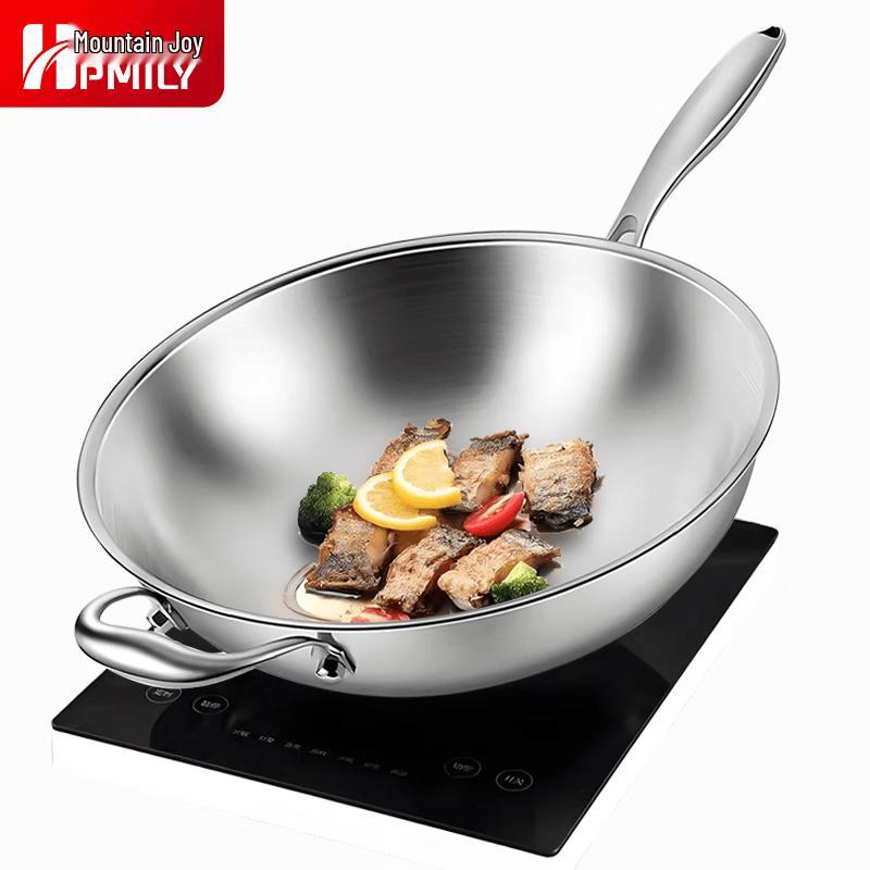 HPMILY 316 Stainless Steel Wok with Lid, 34cm