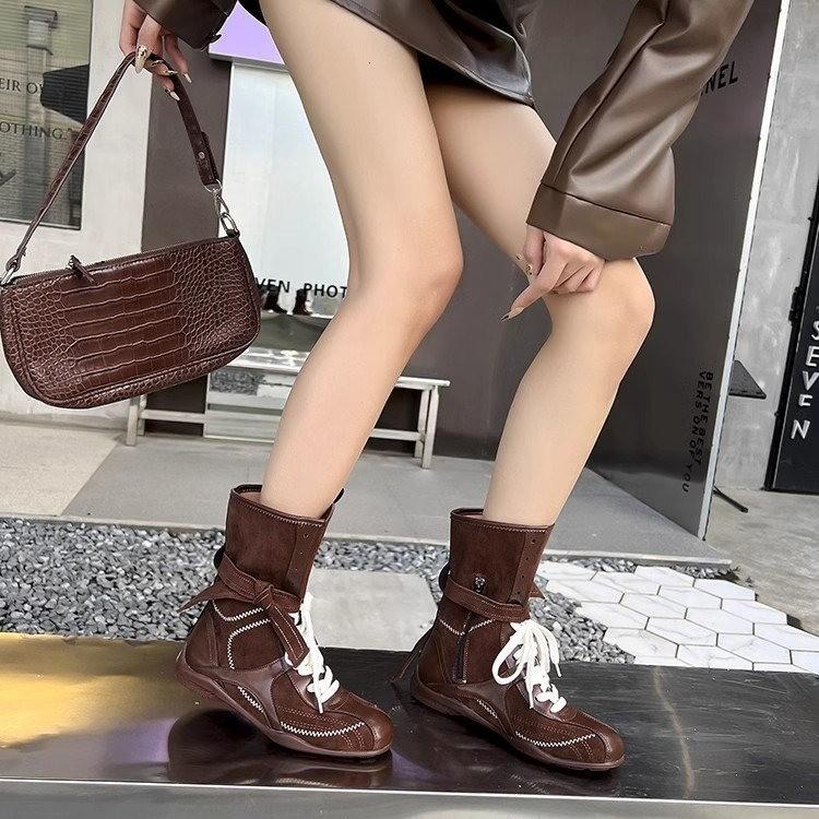 Winter Women Biker Boots Fashion Belt Buckle Ladies Elegant Platform Flats Short Booties Casual Women's Knight Booties