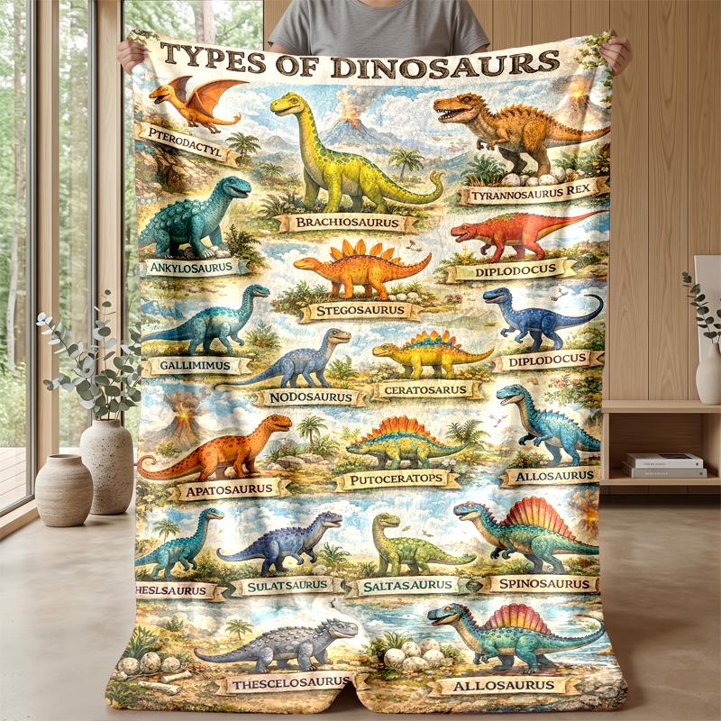 Vibrant Dinosaur Illustration Theme Blanket Lightweight Warm Flannel Blanket Decorative Throw Blanket for Home Decoration