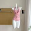 L3326# Women's Double-Layer Halter Cowl Neck Cami - 2025 Summer Backless Strapless Design