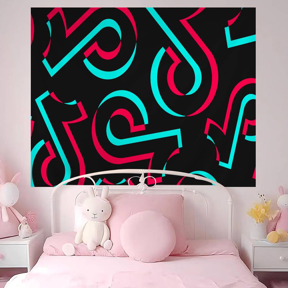 TTikTok Logo Cartoon Tapestry Home Decoration Hippie Bohemian Decoration Divination Home Decor
