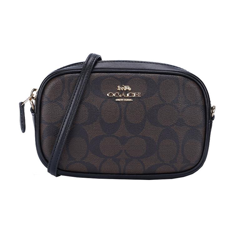 New COACH With Leather Camera Bag, Shoulder Bag Women's Dark Brown & Black 79209-IMAA8
