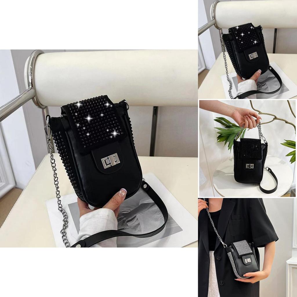 Pu Diamond Embellished Small Square Crossbody Bag For Daily Use