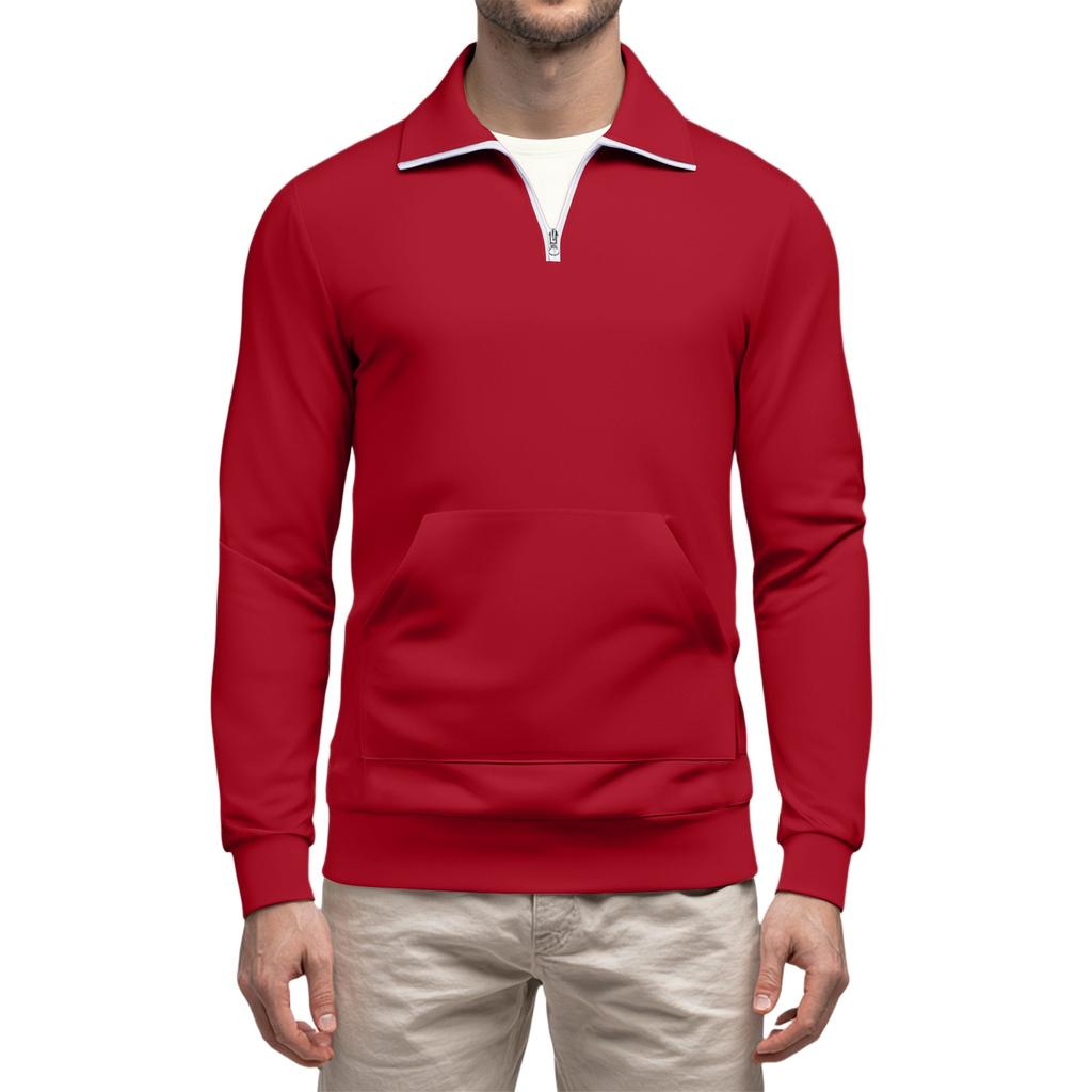 Men's Casual Long-Sleeved Collared Quarter-Zip Sweatshirt