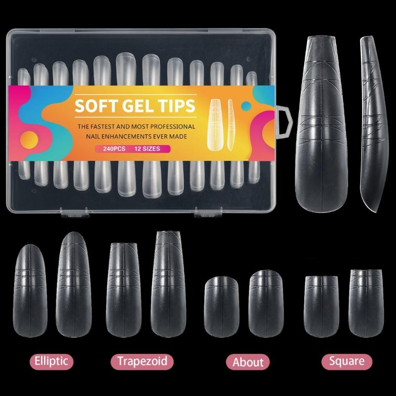 Clear Nail Extensions for Women Professional Long Transparent Acrylic Tips with Measuring Scale Full Cover False Nail