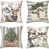 Merry Christmas Decor Cushion Cover 45x45 cm Pillow CaseCartoon Reindeer Santa Claus Printed Throw Pillowcase Linen Pillow Cover