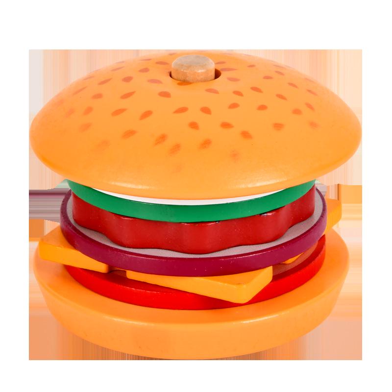 Wooden Play Food Set: French Fries, Hamburger, Bread & Pizza for Kids' Educational Role Play
