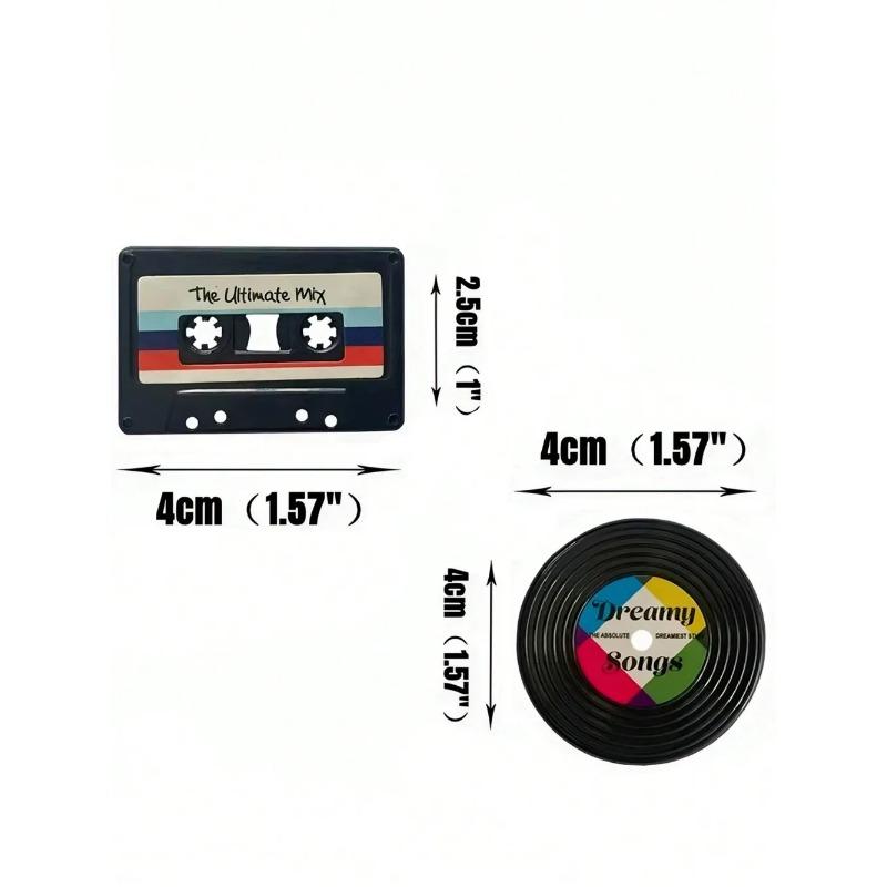 Vintage Fridge Magnets, Cassette Tape And Record Style,Home Refrigerator Decoration,Office And Household Desktop Ornament
