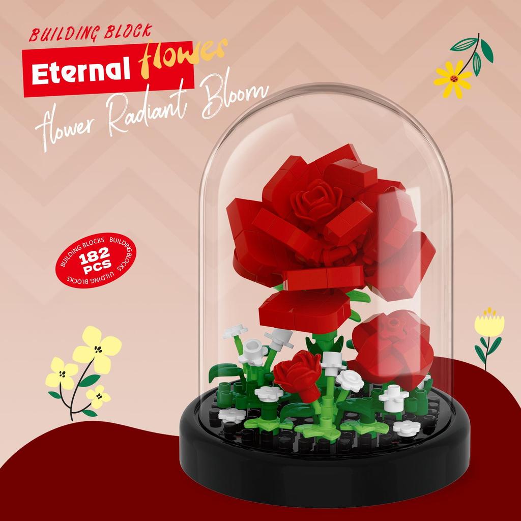 Eternal Flower Bouquet Building Blocks Kids Toy Mini Bricks Girl Series Rose Gift for Valentine Birthday