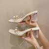 Beautiful Transparent Crystal High-heeled Sandals Women's Outer Wear 2025 Summer New French Rhinestone Fairy Wind One-word Slippers