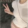 Korean Style Color Block Slim Fit T-Shirt with Bow Neck and Embroidery