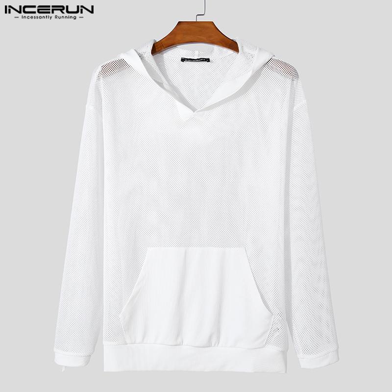 INCERUN Herren Langarm Aushöhlen Lose Kapuzen Sweatshirts Tops