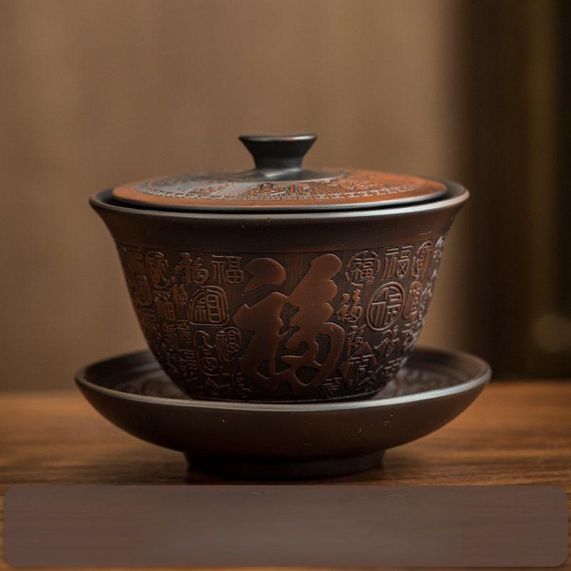 Jianshui Clay Purple Pottery Teapot Hand Painted Antique Relief Teapot Household Teapot Kungfu Tea Set Kettle