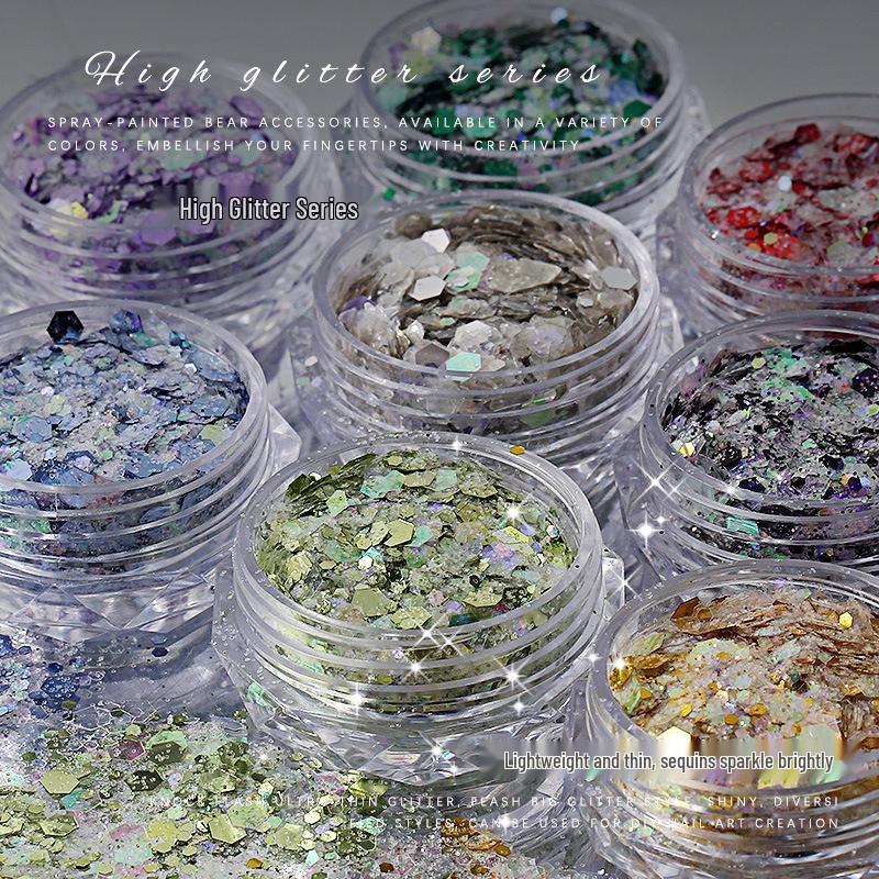 Nail Art Mixed Glitter Sequins: High Shine Hexagons & Rounds
