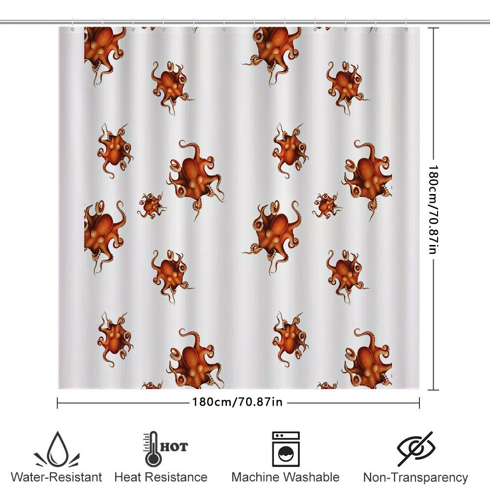 Ocean Octopus Shower Curtain Sea Life Bathroom Decor Nautical Shower Liner Waterproof Vintage Coastal Home Decor