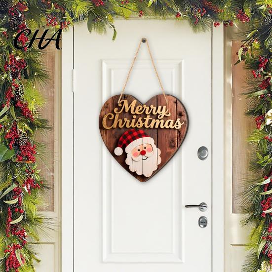 Decorative Hanging Plaque for Porch Christmas Wooden Pendant, Reindeer/Santa Claus/Gnome Pattern Sign, Welcome Sign with Natural Pine Door Hanger Hemp